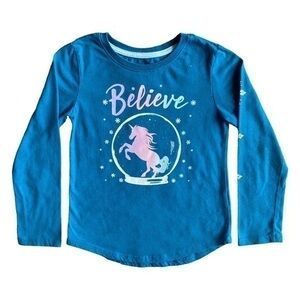 3/$15 Wonder Nation “Believe” Unicorn Blue Long Sleeve Shirt Size XS 4-5
